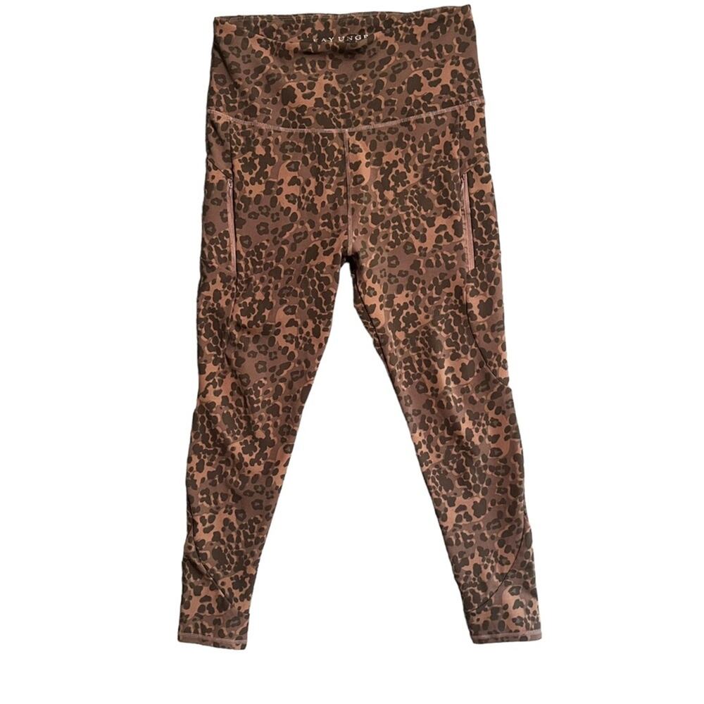 Kay Unger Leopard High Waisted Leggings XL Pockets Cheetah Animal Print Workout